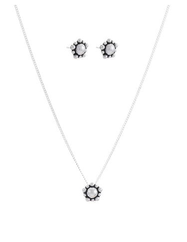 Set Dije Y Aretes Flor Oxidados